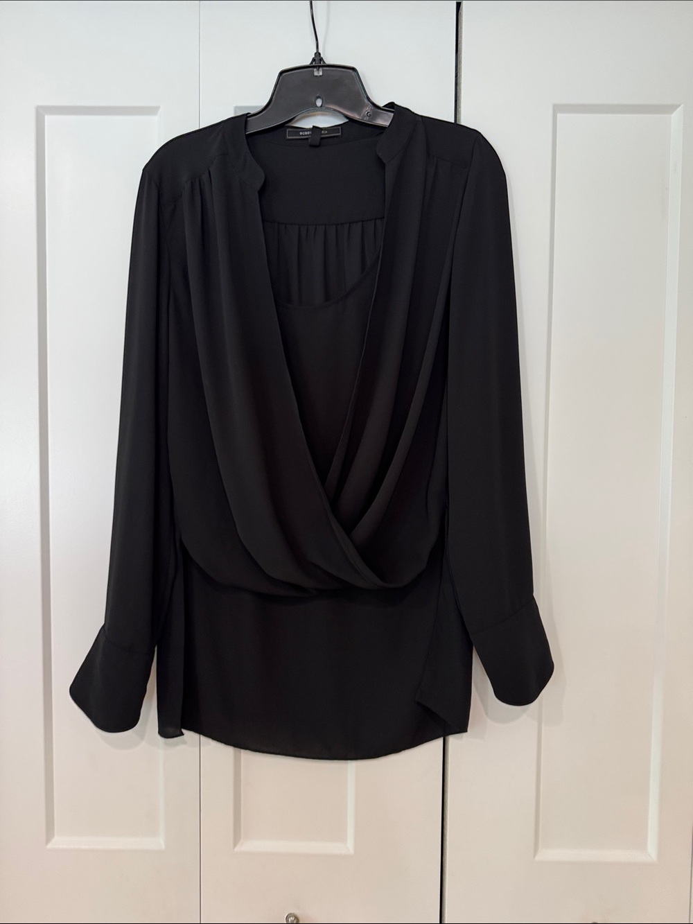 BCBGMaxAzria Black Draped Surplice Blouse